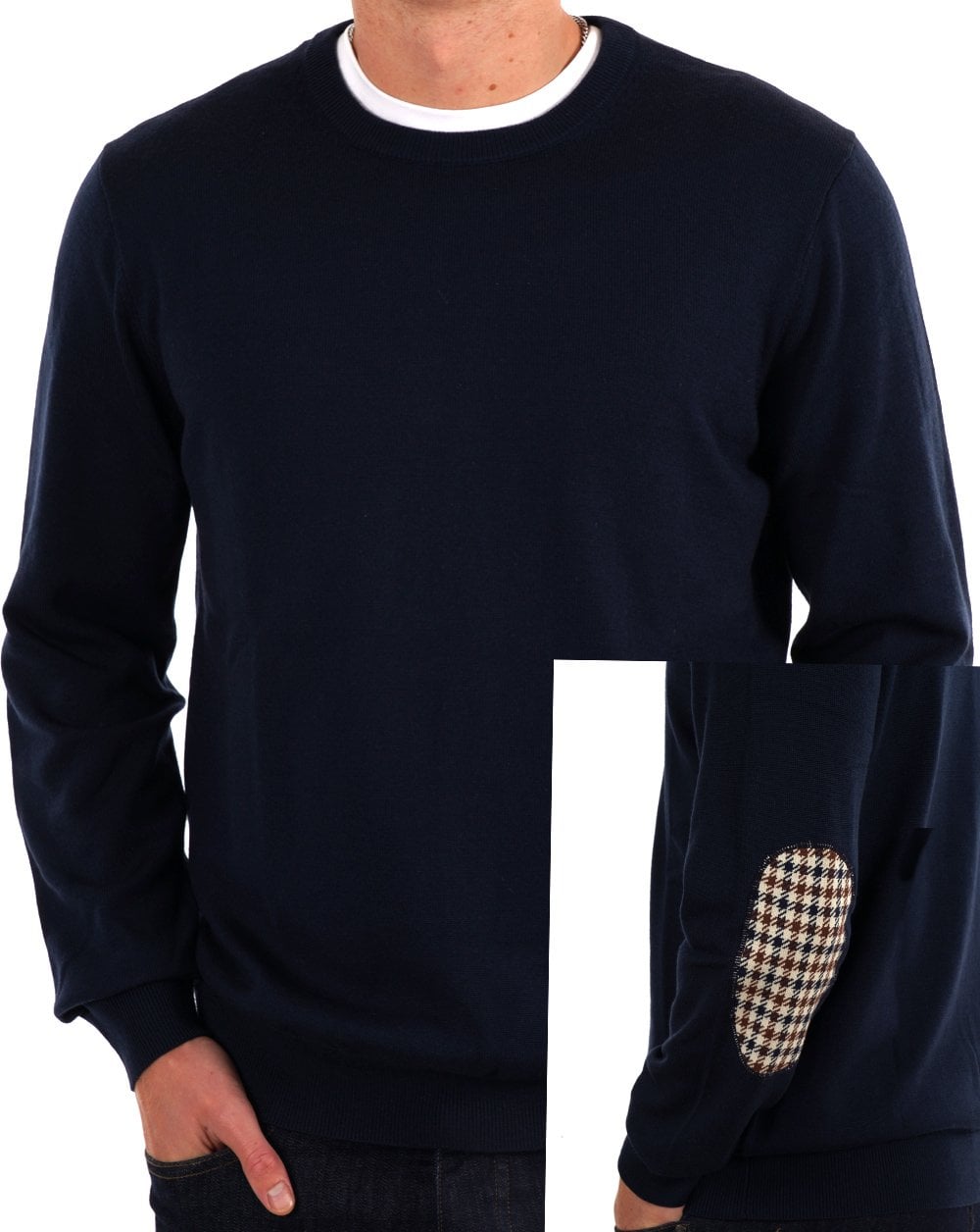Aquascutum Club Check Elbow Knit Navy