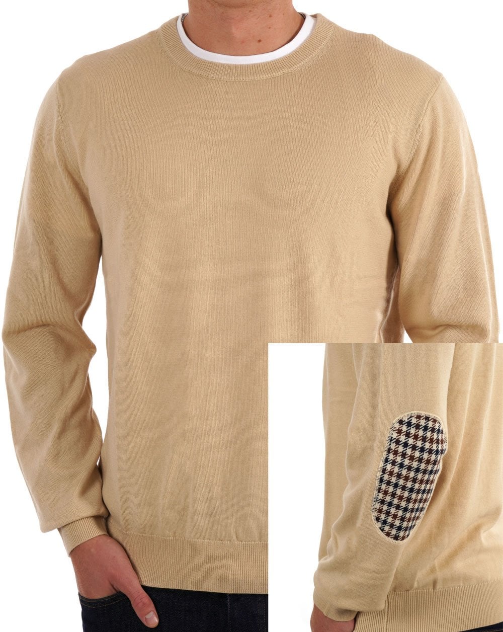 Aquascutum Club Check Elbow Knit Light Stone
