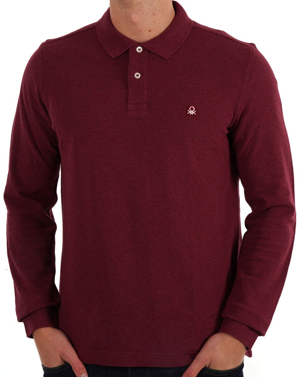 Benetton Long Sleeve Polo Burgundy