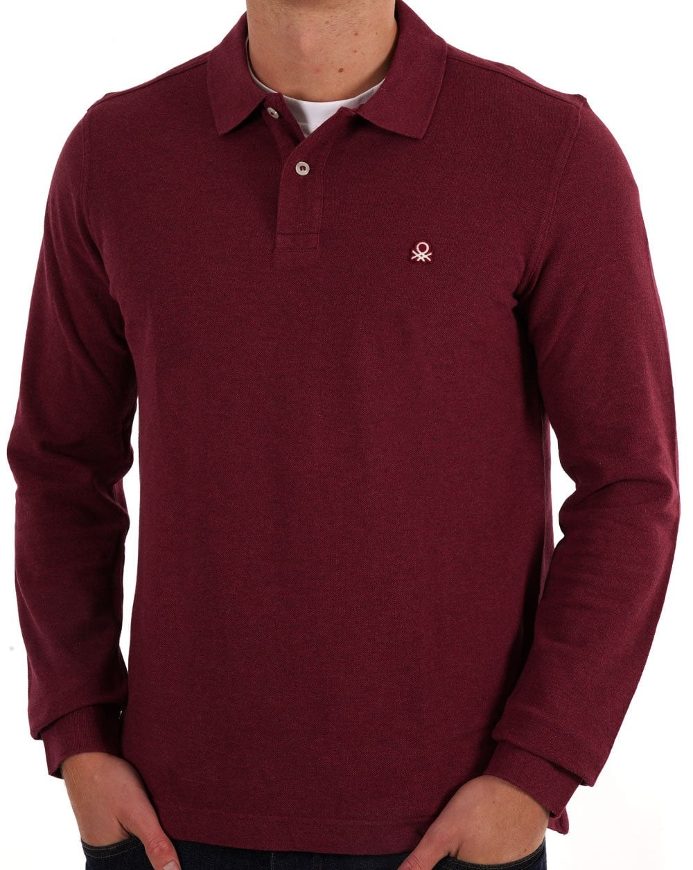 Benetton Long Sleeve Polo Burgundy