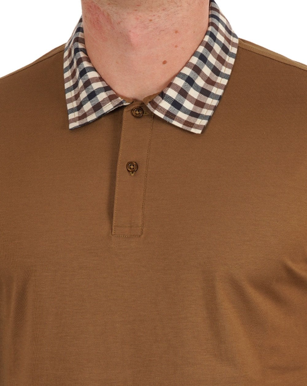 Aquascutum Club Check Collar LS Polo Toffee