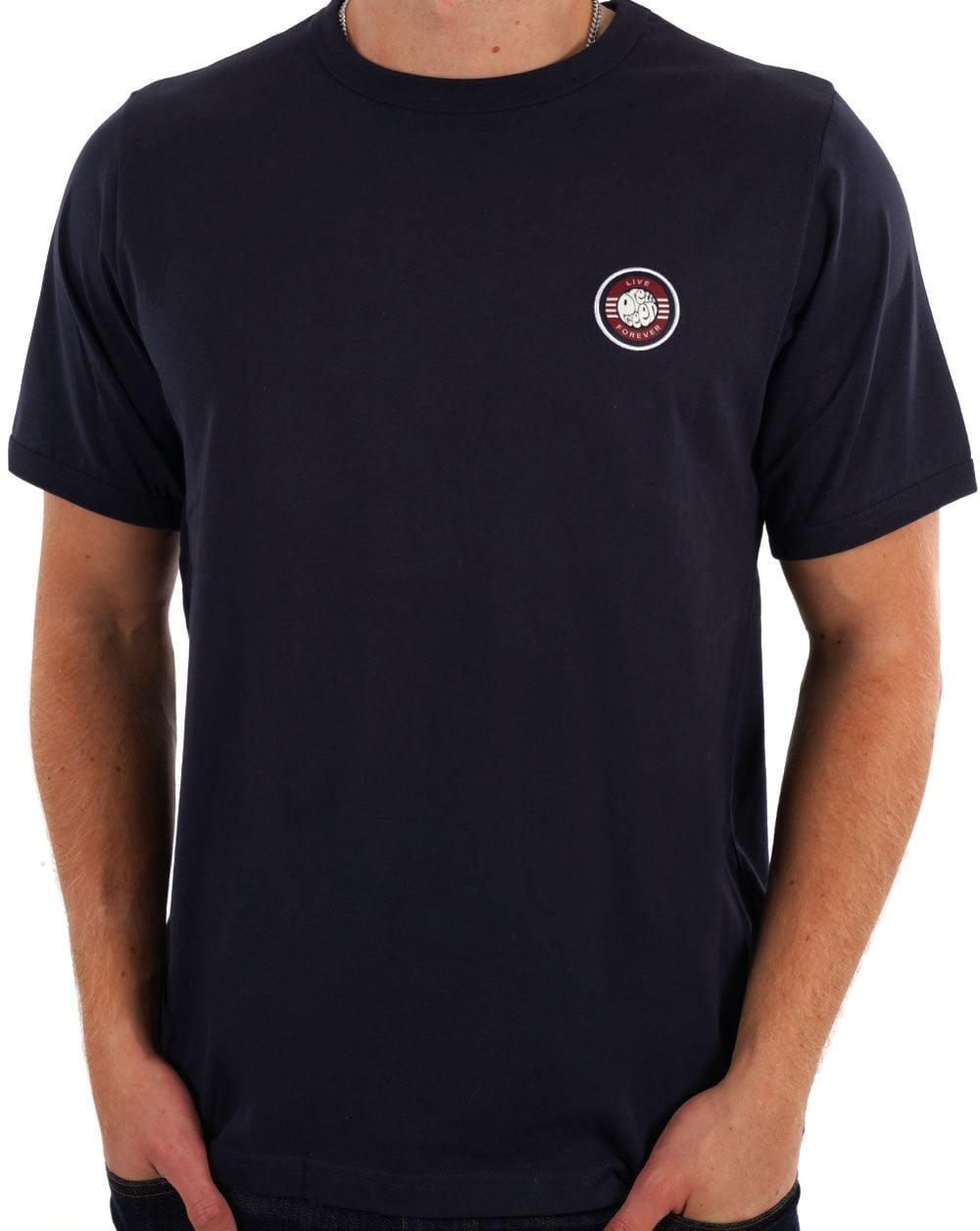 Pretty Green Live Forever Badge T Shirt Navy