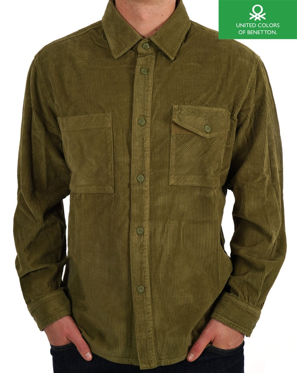 Benetton Ribbed Cord Overshirt Khaki Green