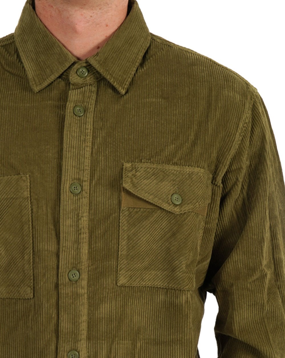 Benetton Ribbed Cord Overshirt Khaki Green