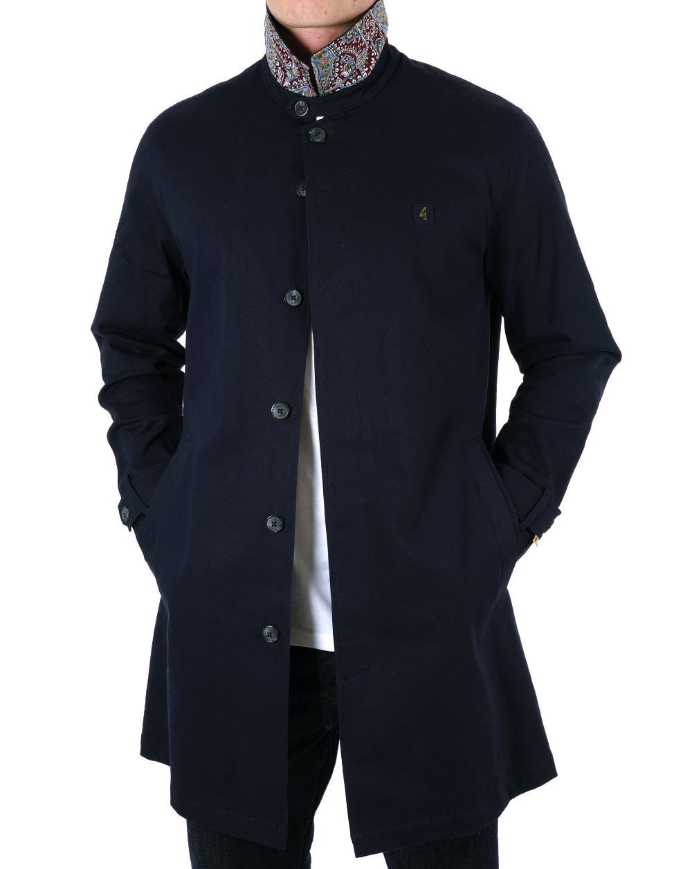 Gabicci Vintage Paisley Collar Mac Navy