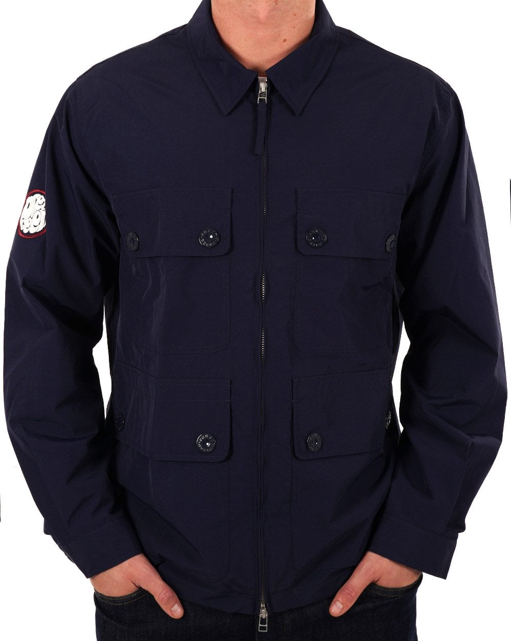 Pretty Green Live Forever Zip Up Overshirt Navy
