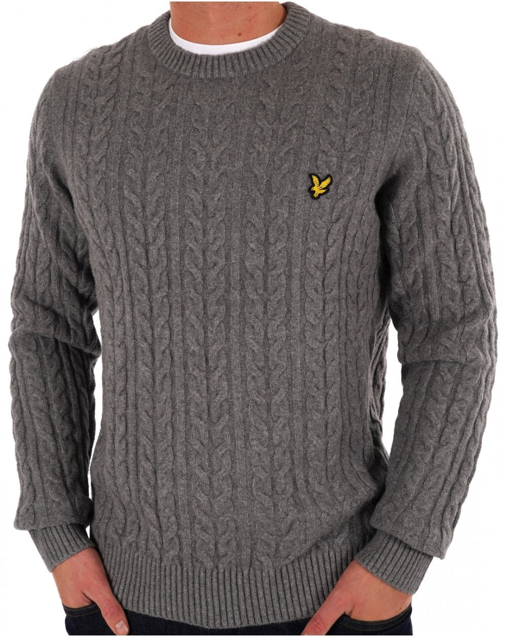 Lyle & Scott Cable Crew Knit Mid Grey Marl
