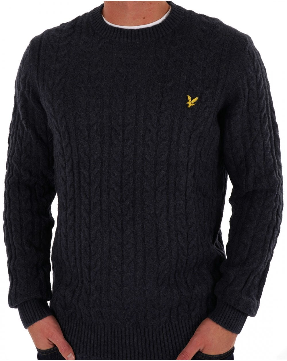 Lyle & Scott Cable Crew Knit Dark Navy Marl