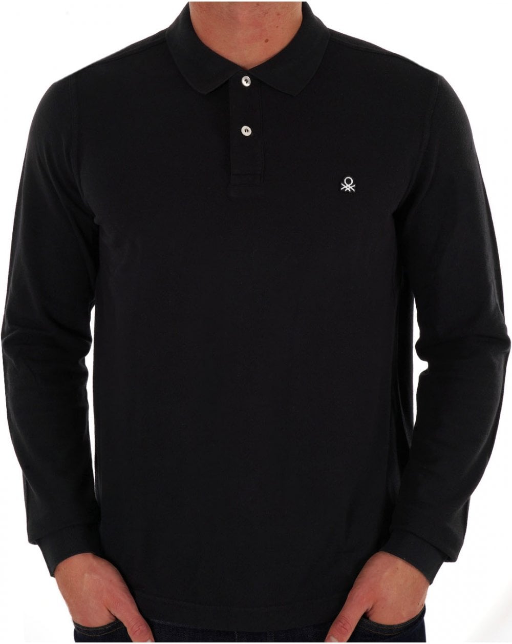 Benetton Long Sleeve Polo Shirt Black