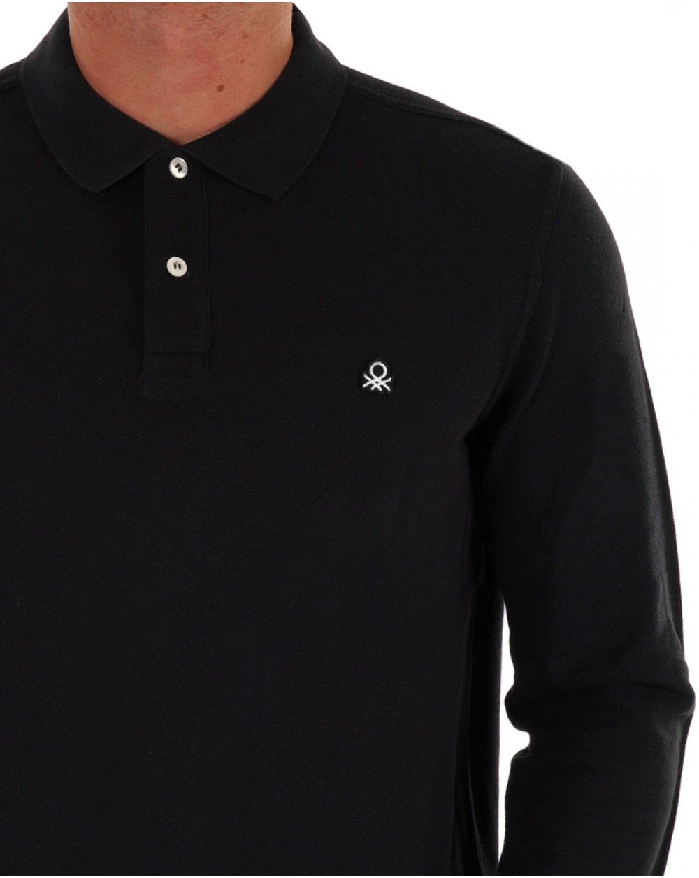 Benetton Long Sleeve Polo Shirt Black