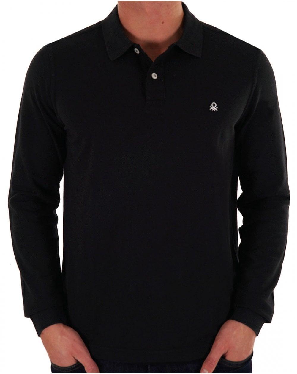 Benetton Long Sleeve Polo Shirt Black