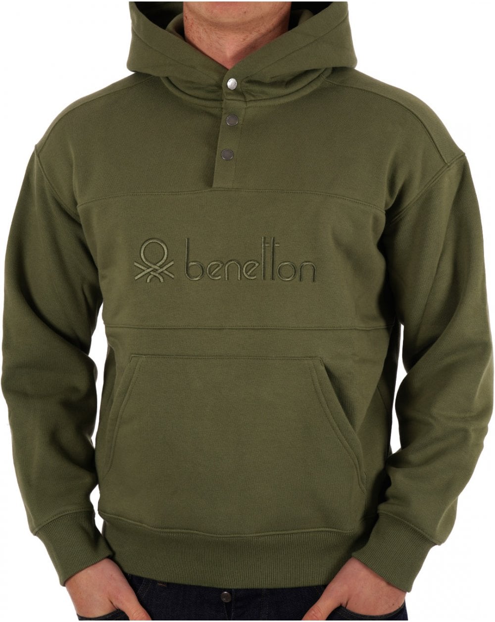Benetton Large Logo Hooded Sweatshirt Khaki Green