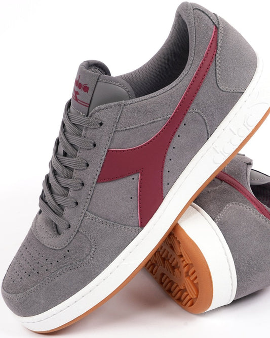 Diadora MB Elite Suede Trainer Grey Burgundy