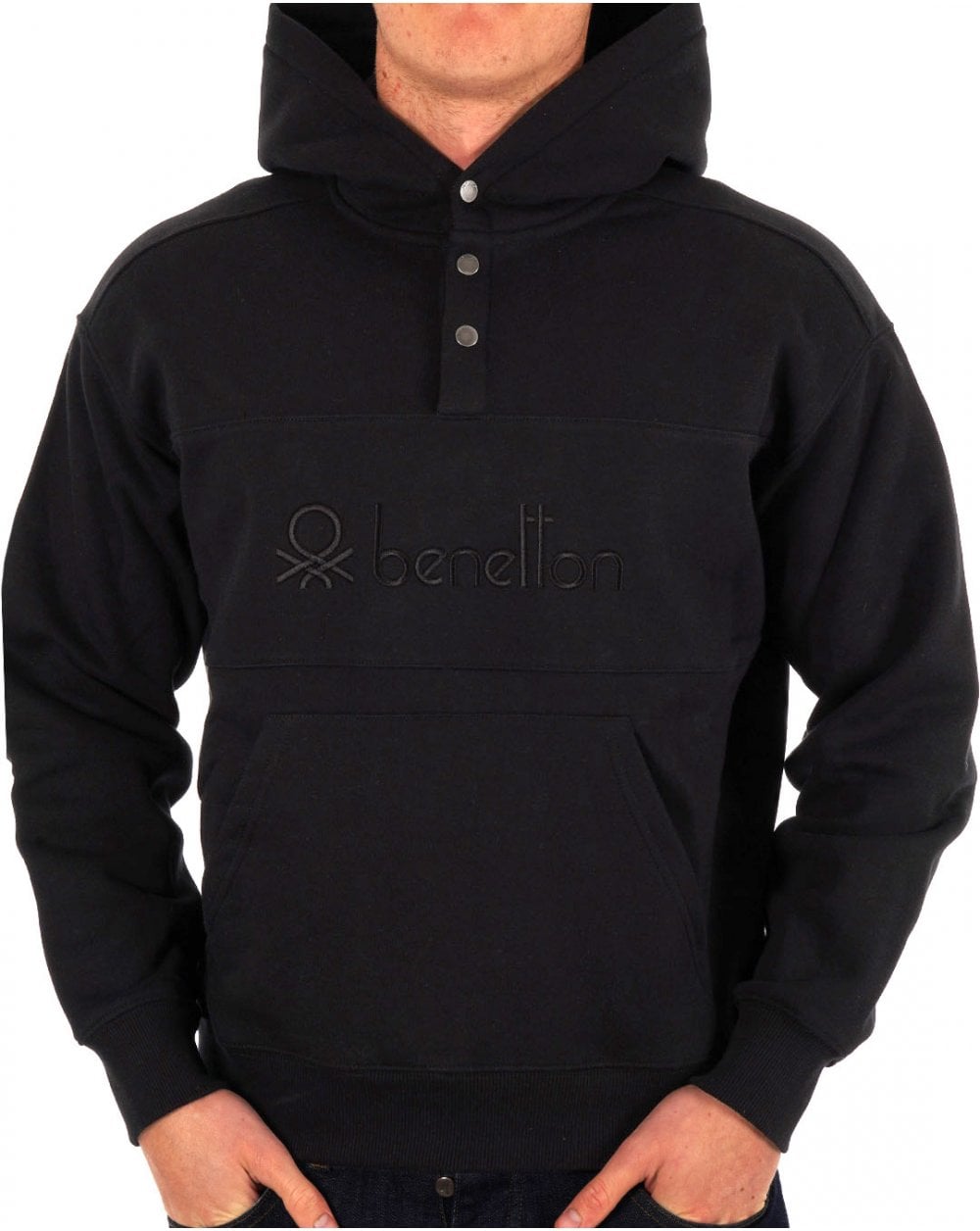 Benetton Large Logo Hooded Sweatshirt Black