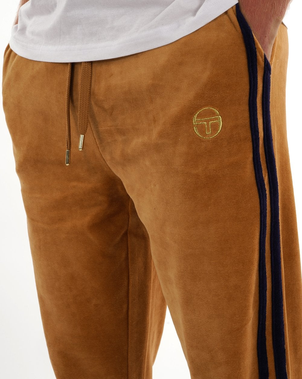 Sergio Tacchini Masters Velour Track Pants Tan / Navy Blue