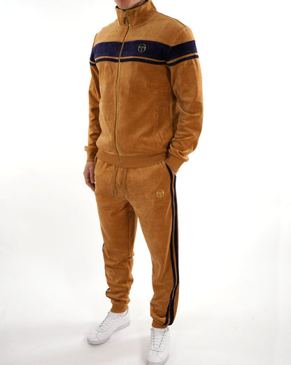 Sergio Tacchini Masters Velour Track Pants Tan / Navy Blue