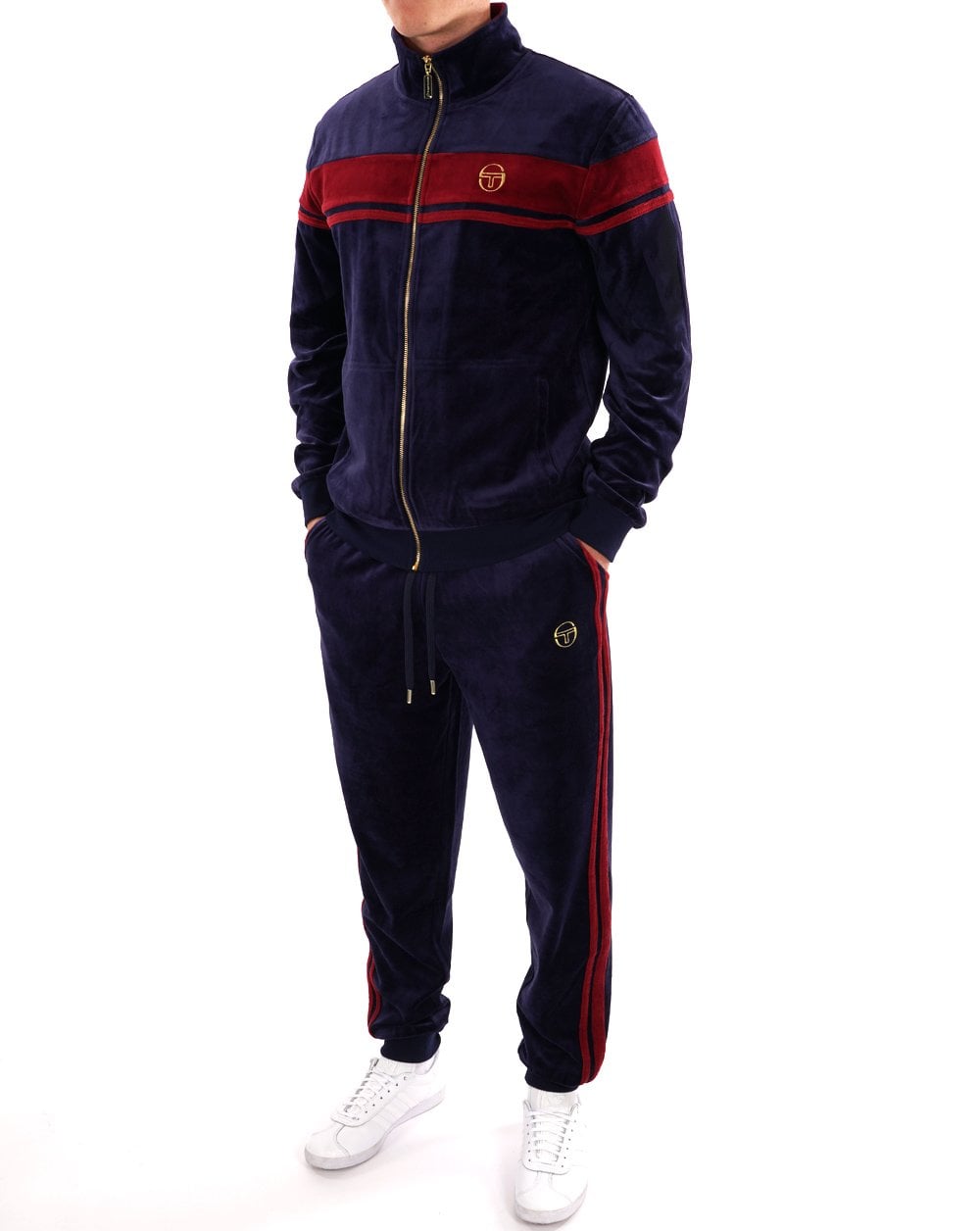Sergio Tacchini Masters Velour Track Pants Navy Blue / Merlot