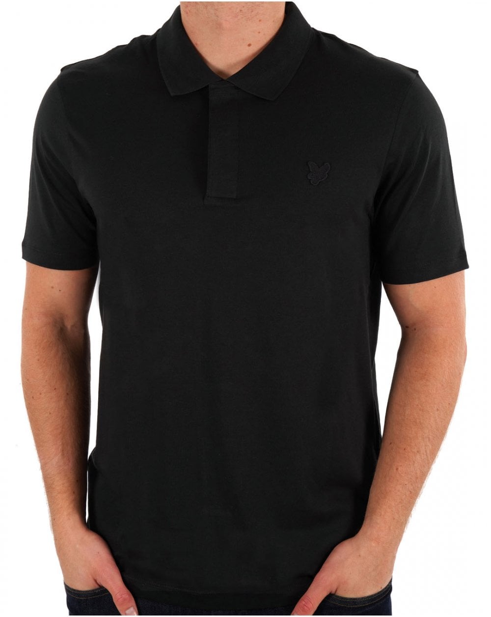 Lyle & Scott Tonal Eagle fine Cotton Polo Black