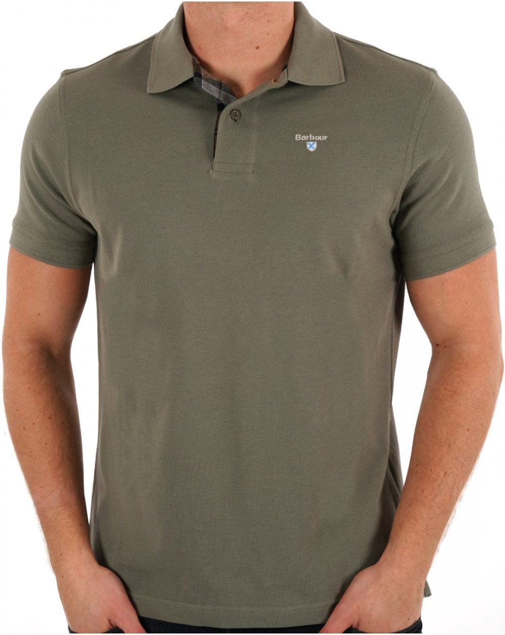 Barbour Tartan Pique Polo Shirt Green Slate