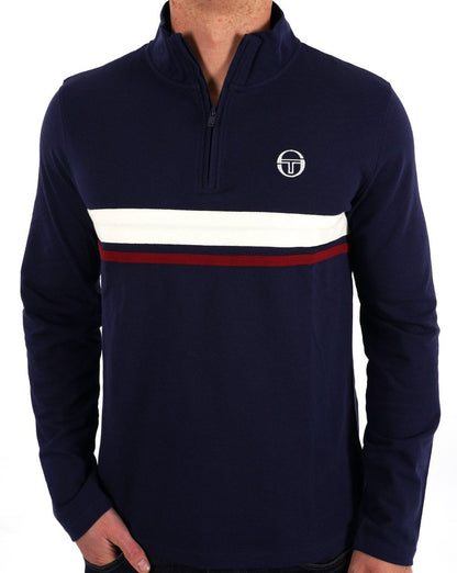 Sergio Tacchini 1/4 Zip Navy - Twin Stripe