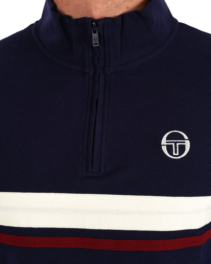 Sergio Tacchini 1/4 Zip Navy - Twin Stripe
