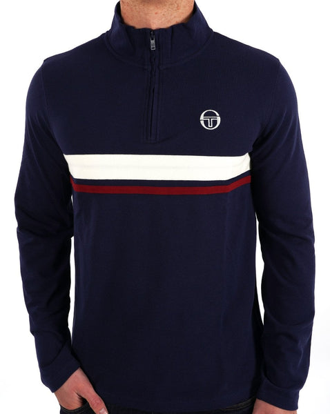 Sergio Tacchini 1/4 Zip Navy - Twin Stripe