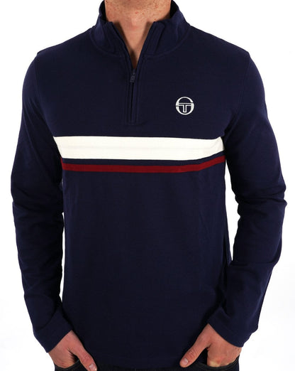 Sergio Tacchini 1/4 Zip Navy - Twin Stripe