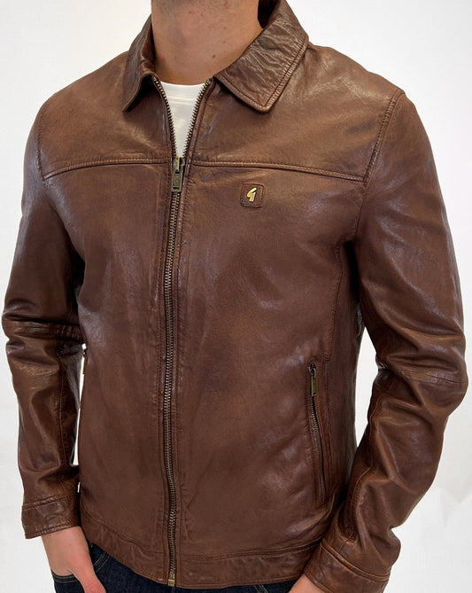 Gabicci Vintage Gabicci Vintage Collared Leather Jacket Brown