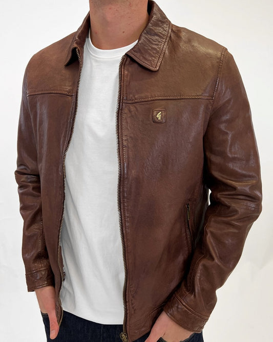 Gabicci Vintage Gabicci Vintage Collared Leather Jacket Brown