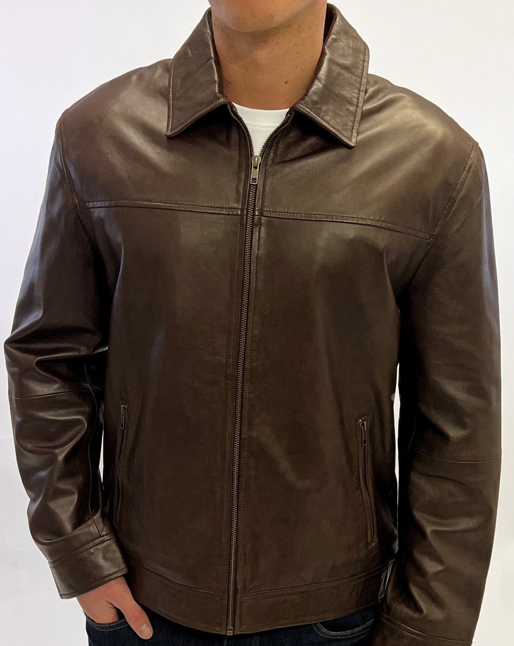 Archive Leathers Shirt Collar Leather Jacket Brown