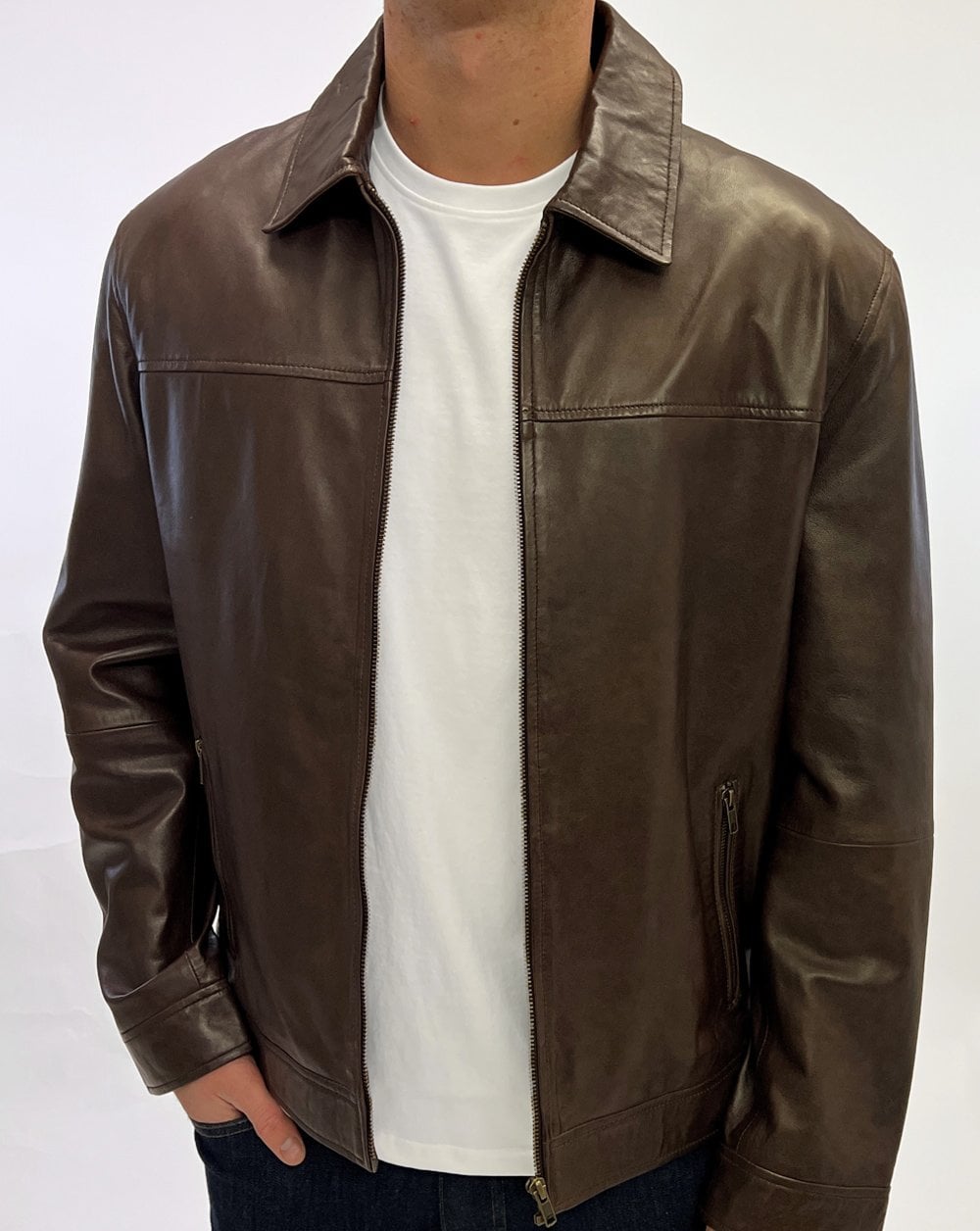 Archive Leathers Shirt Collar Leather Jacket Brown