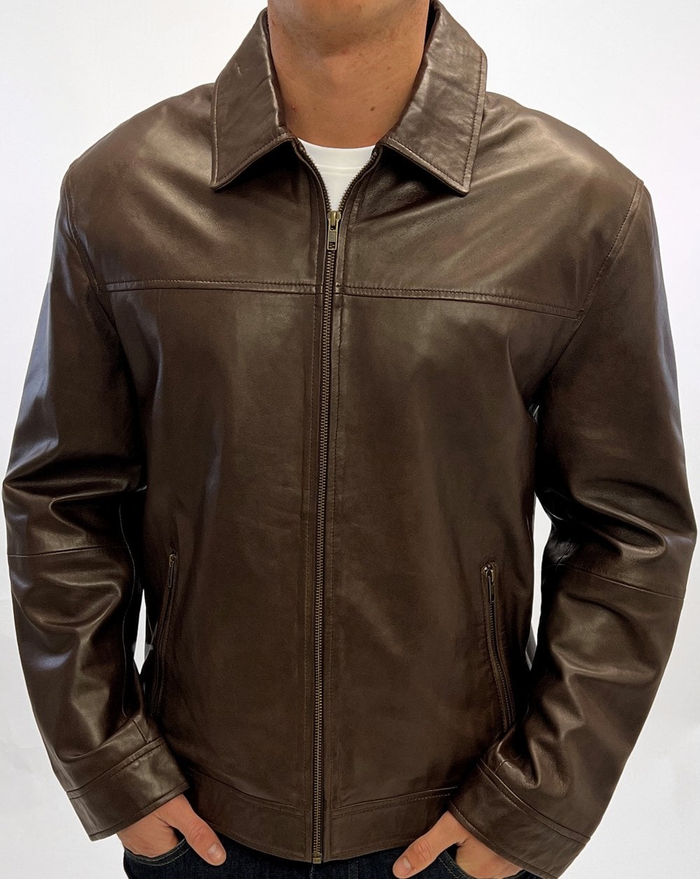 Archive Leathers Shirt Collar Leather Jacket Brown