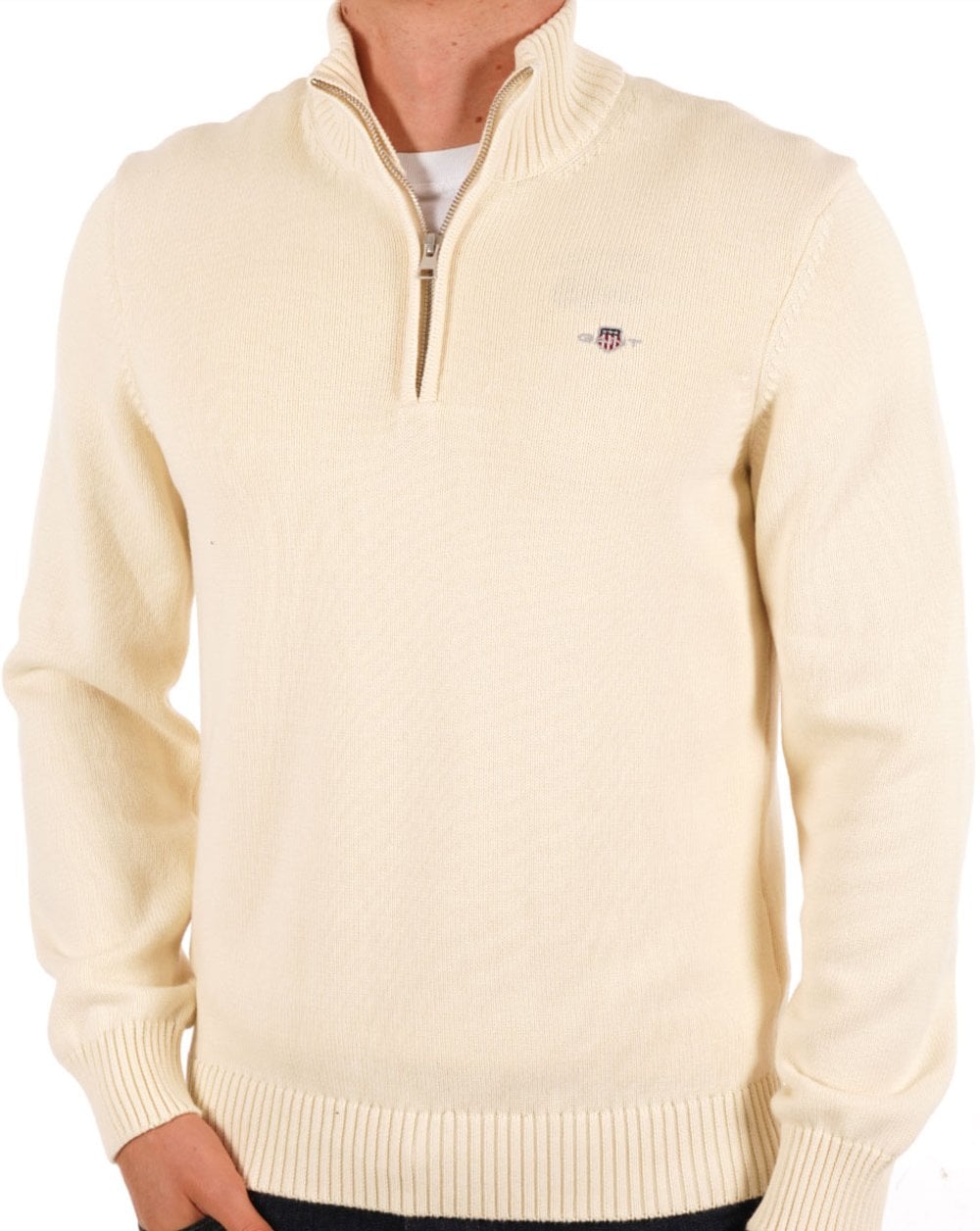 Gant Casual Cotton Half Zip Sweater Cream