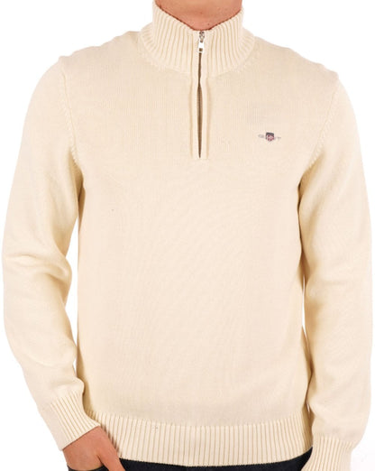 Gant Casual Cotton Half Zip Sweater Cream