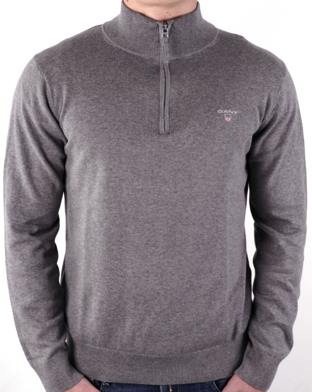 Gant Cotton Half Zip Dark Grey Melange