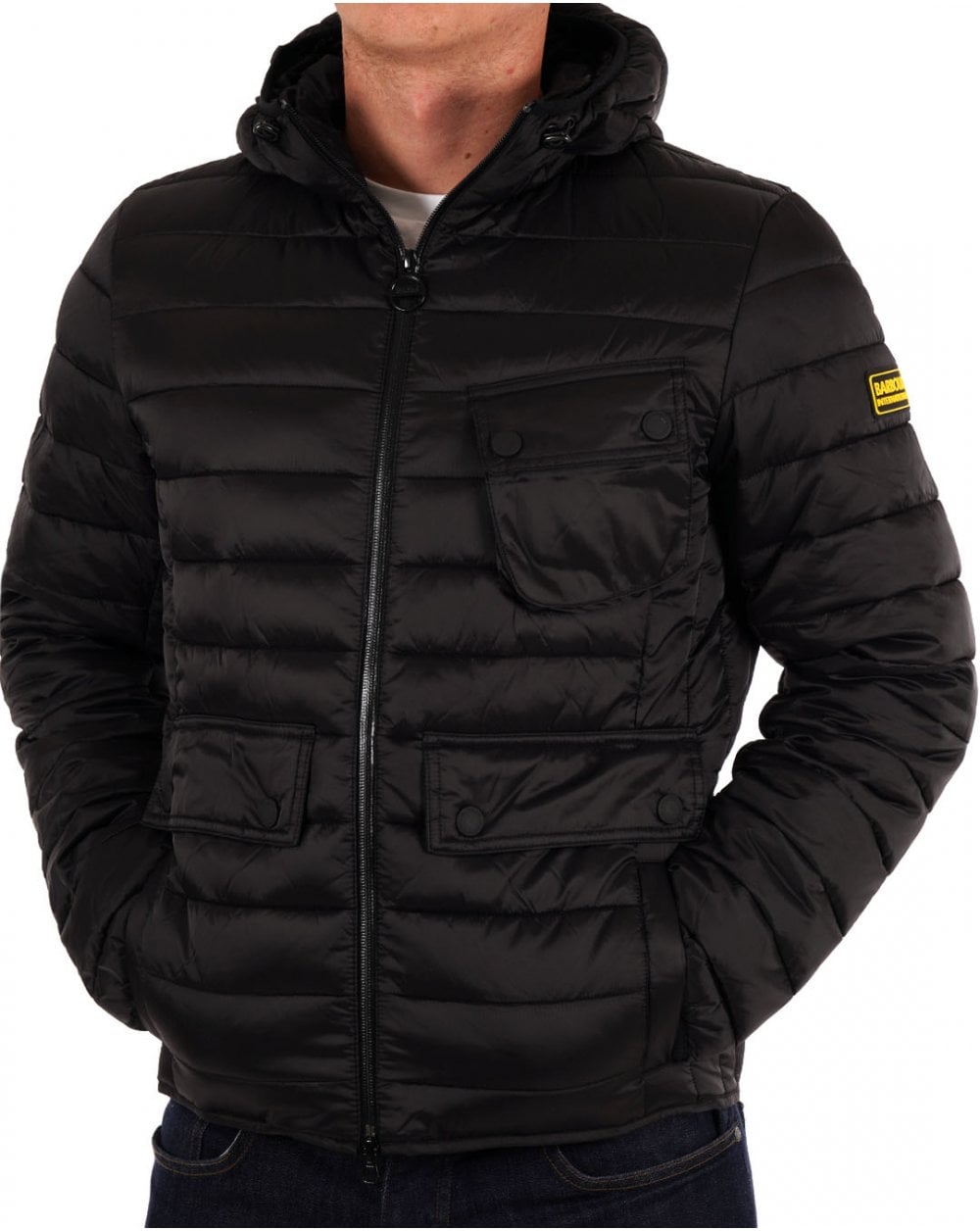 Barbour International Racer Ouston Hooded Quilted Jacket Black