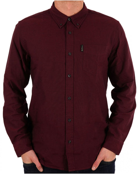 Ben Sherman Long Sleeved Oxford Shirt Burgundy