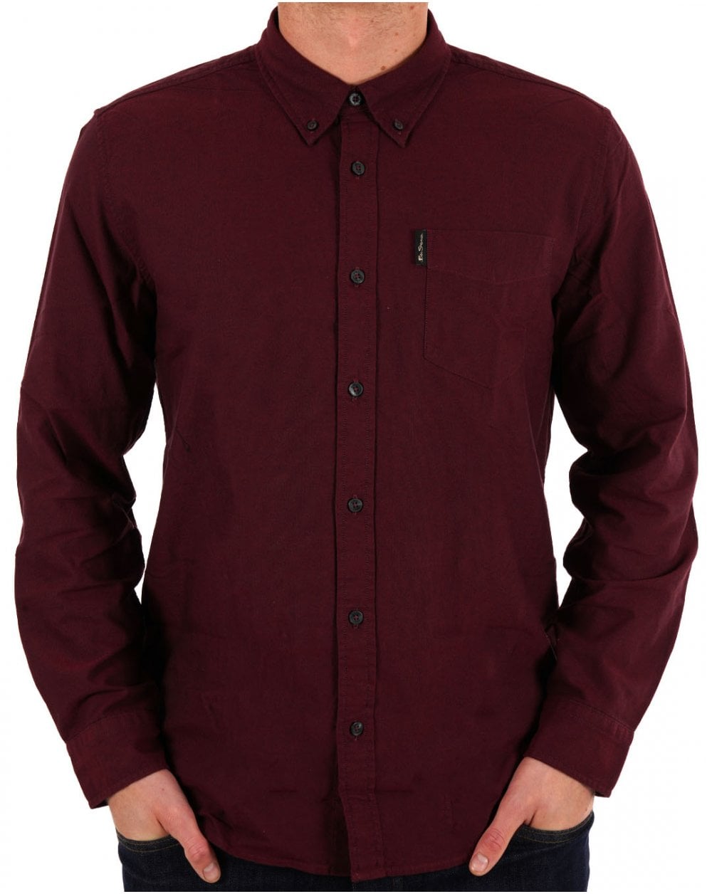 Ben Sherman Long Sleeved Oxford Shirt Burgundy