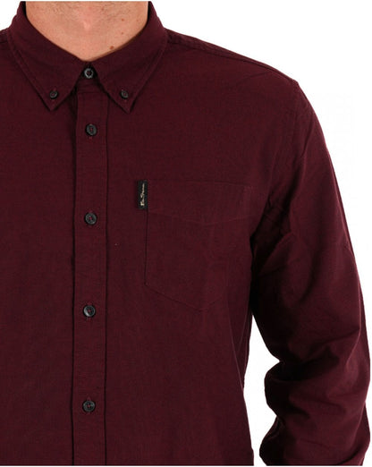 Ben Sherman Long Sleeved Oxford Shirt Burgundy