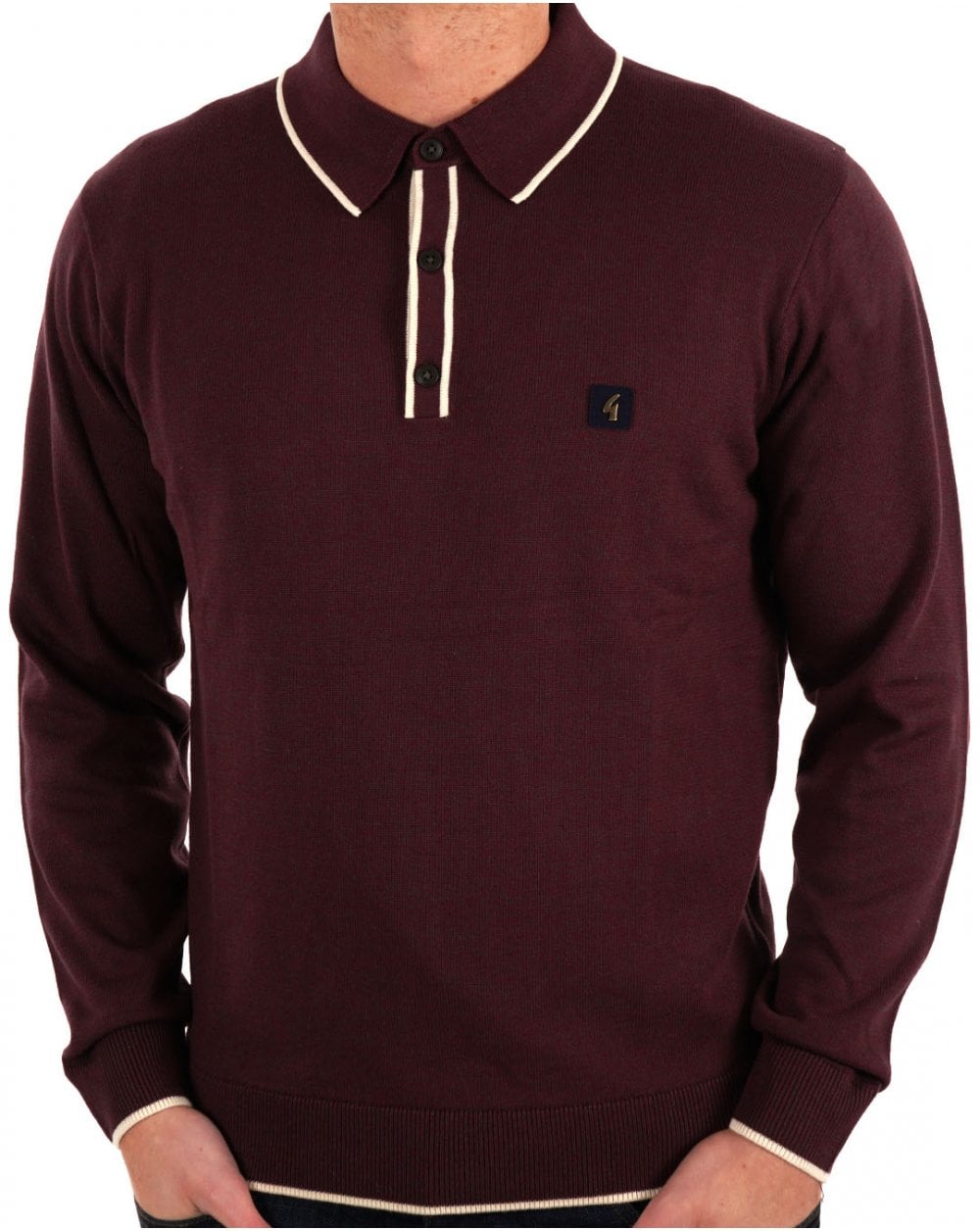 Gabicci Vintage Lineker LS Knitted Polo Berry