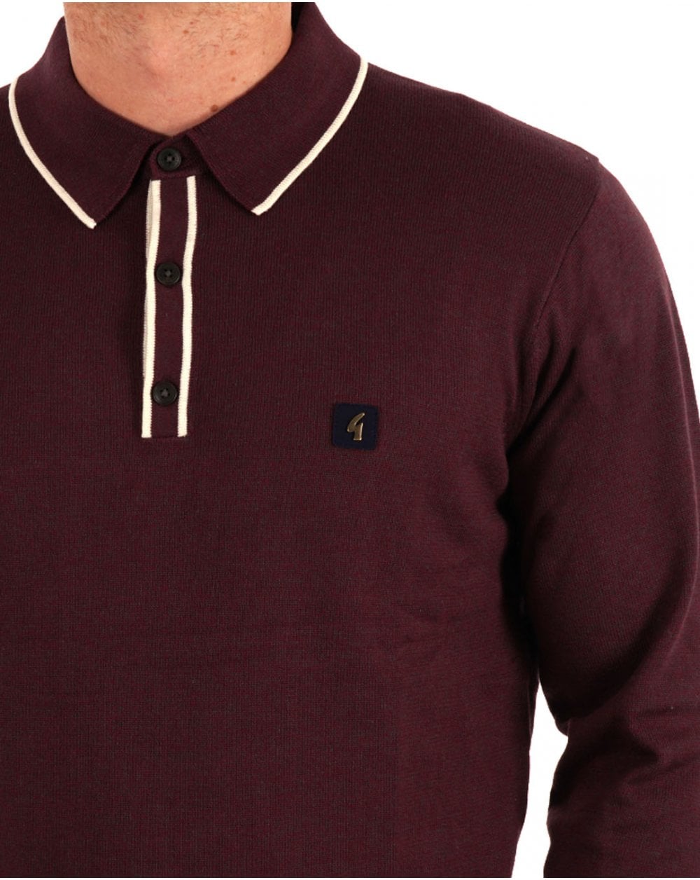 Gabicci Vintage Lineker LS Knitted Polo Berry