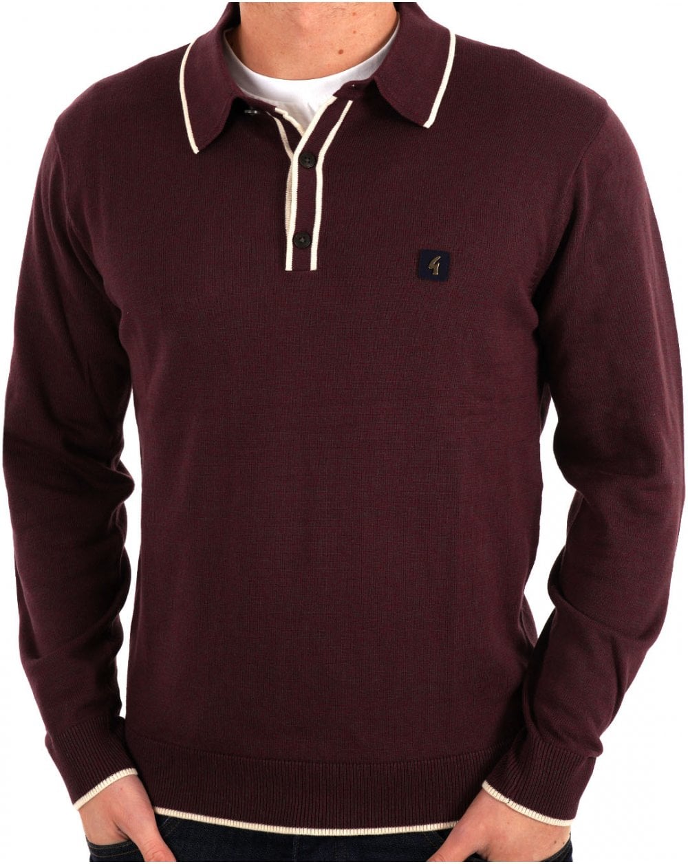 Gabicci Vintage Lineker LS Knitted Polo Berry