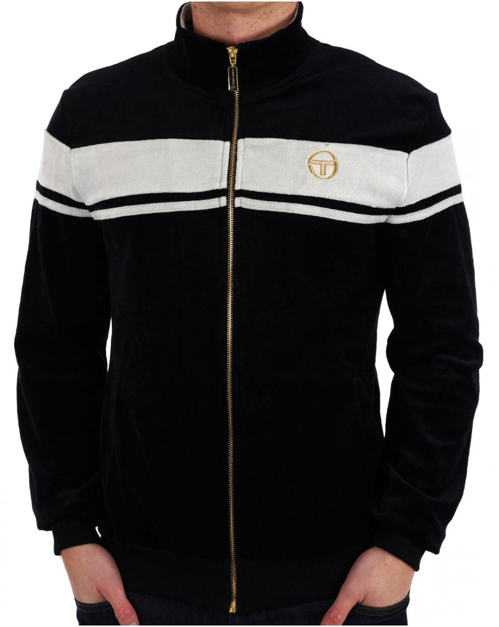 Sergio Tacchini Masters Velour Track Top Black - Mist Grey