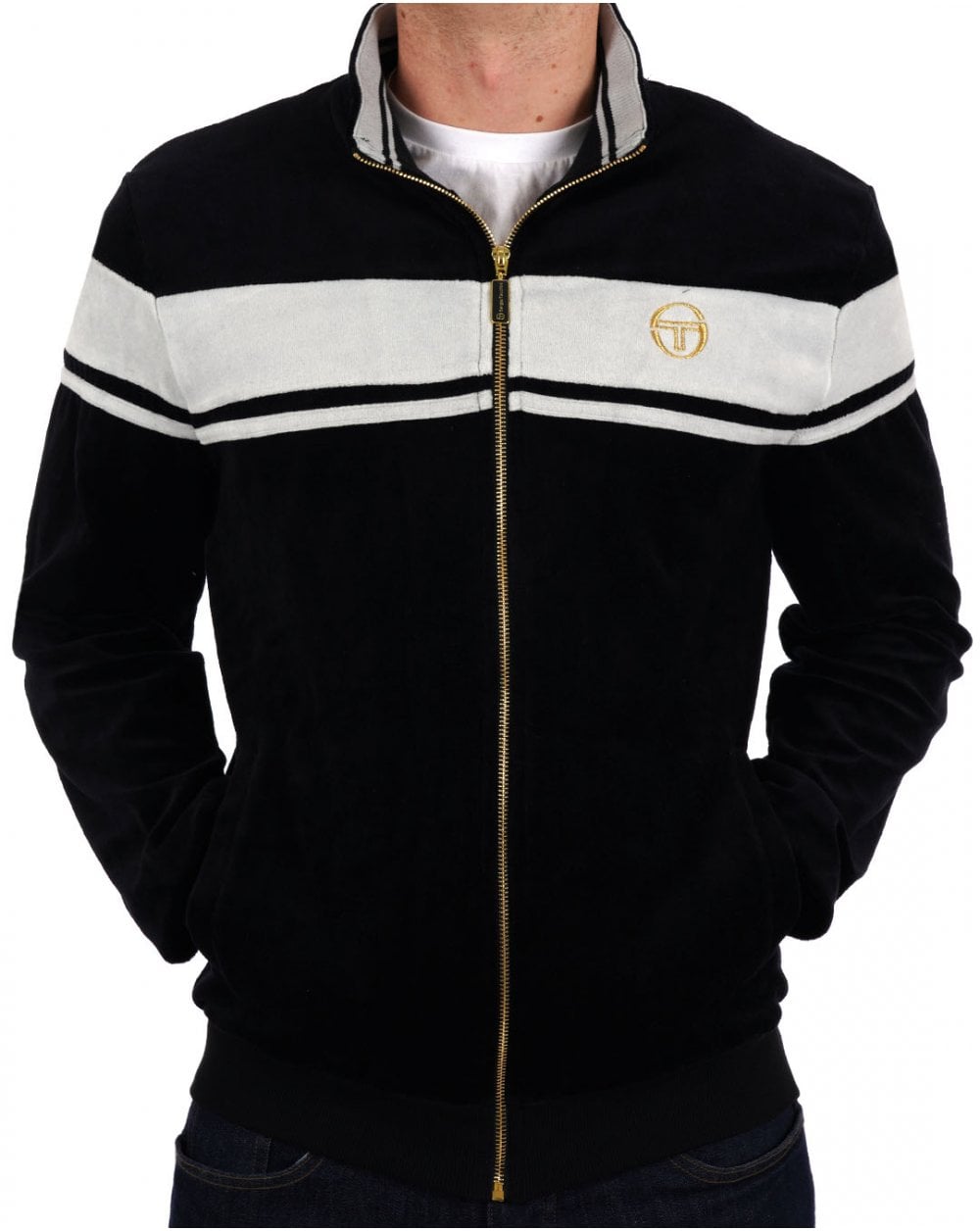 Sergio Tacchini Masters Velour Track Top Black - Mist Grey