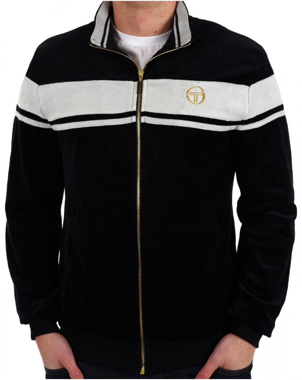 Sergio Tacchini Masters Velour Track Top Black - Mist Grey