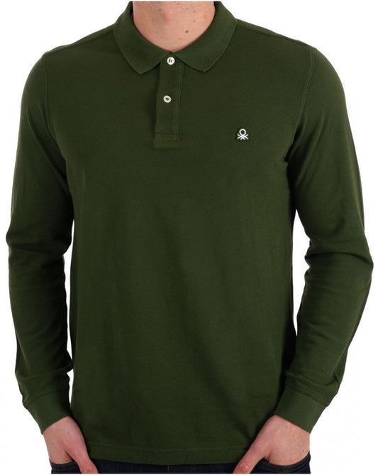 Benetton Long Sleeve Polo Shirt Dark Forest