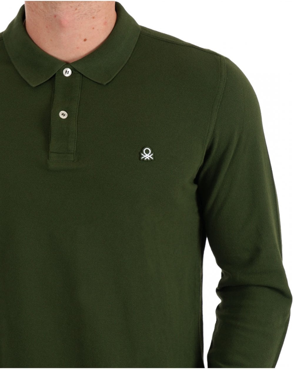 Benetton Long Sleeve Polo Shirt Dark Forest