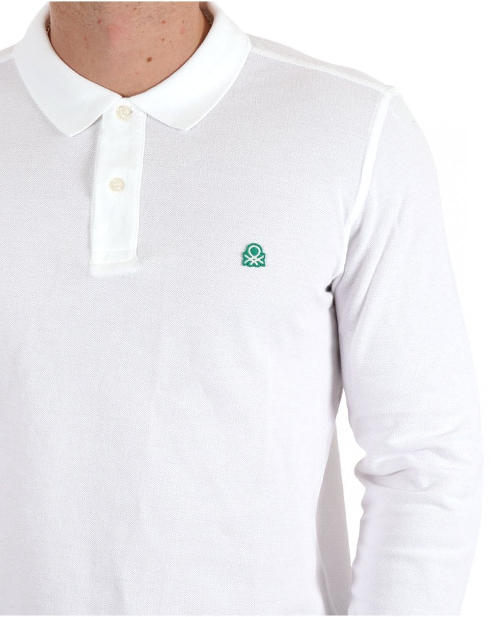 Benetton Long Sleeve Polo Shirt White