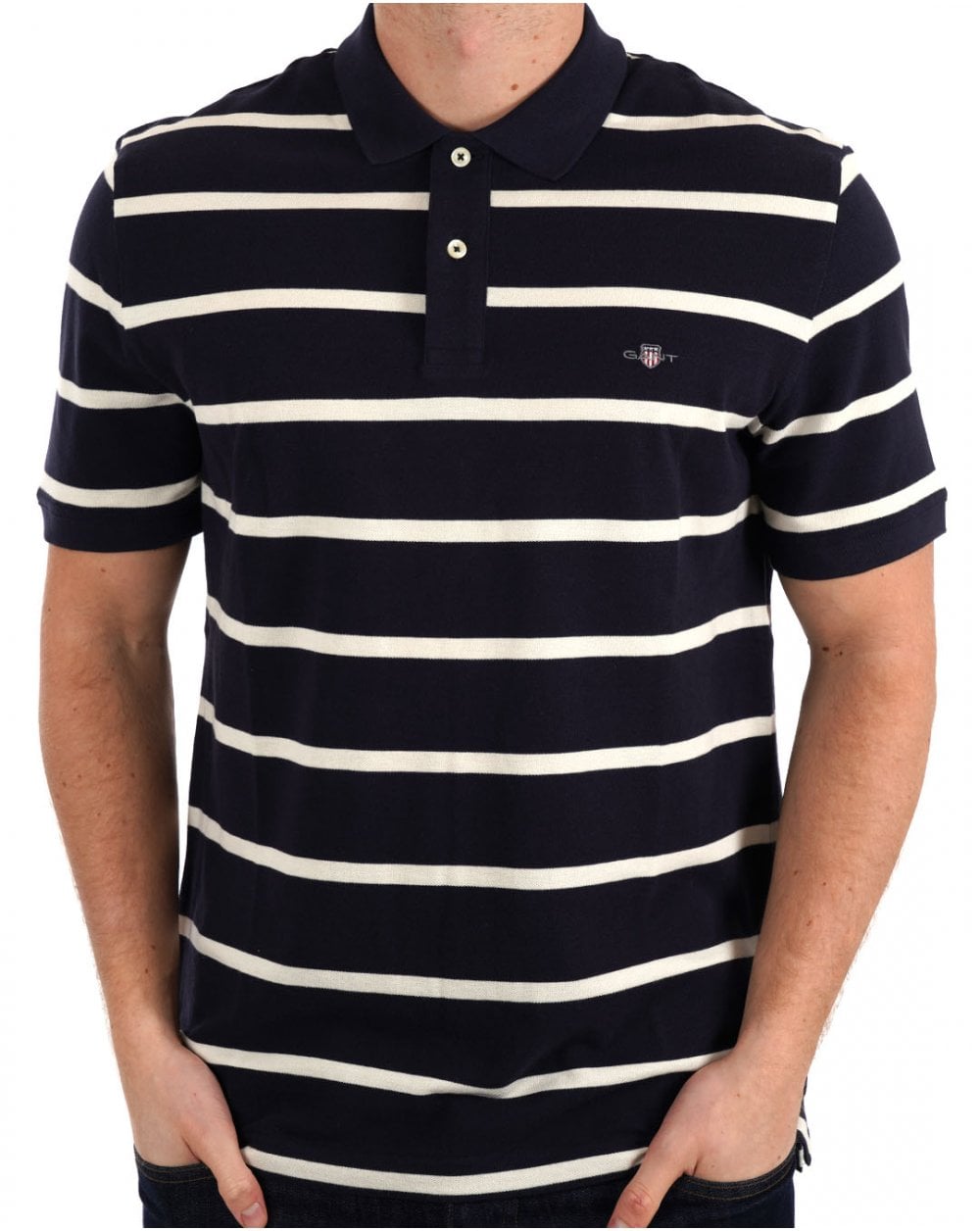 Gant Striped Polo Shirt Navy Blue