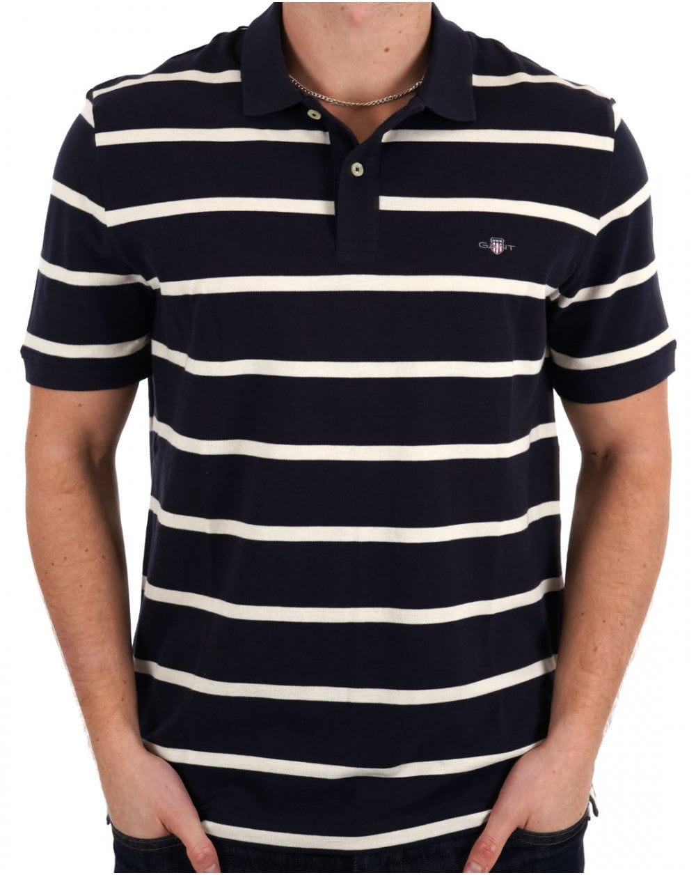 Gant Striped Polo Shirt Navy Blue
